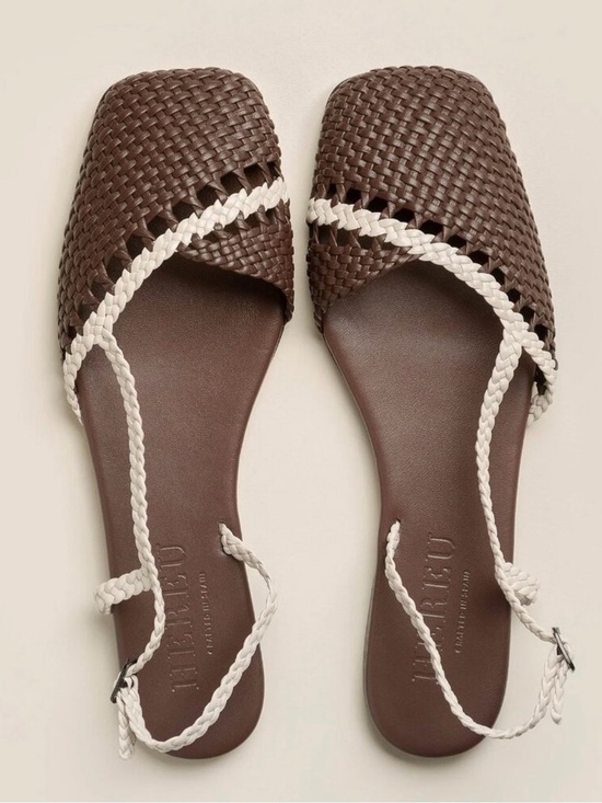Hereu Shoes - HEREU Rondaia Woven Leather Asymmetrical Sandals In Cocoa/Ivory Sz-8.US/38.EU